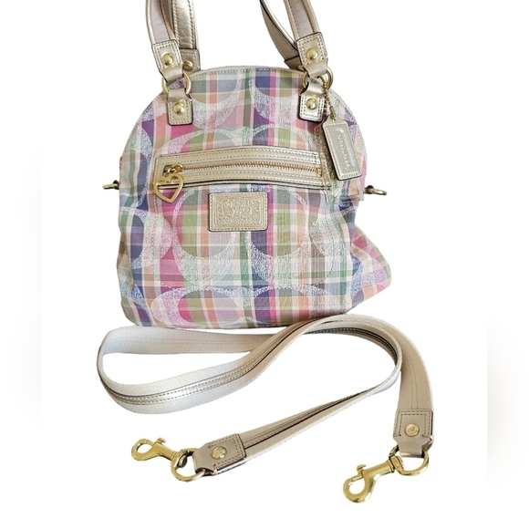 Coach daisy madras Satchel gold metallic trim detachable canvas strap multicolor - Picture 5 of 8
